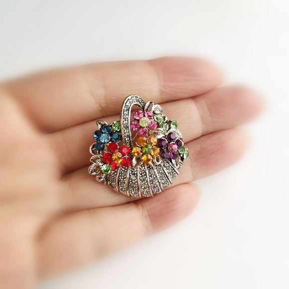 Basket of Flowers Brooch Pin Rose Gold Crystal NWT - Picture 6 of 7